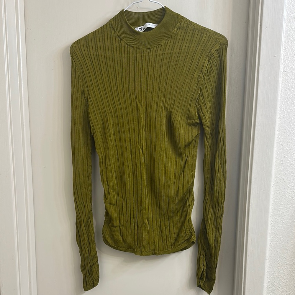 Zara Khaki Ribbed Knit Top
